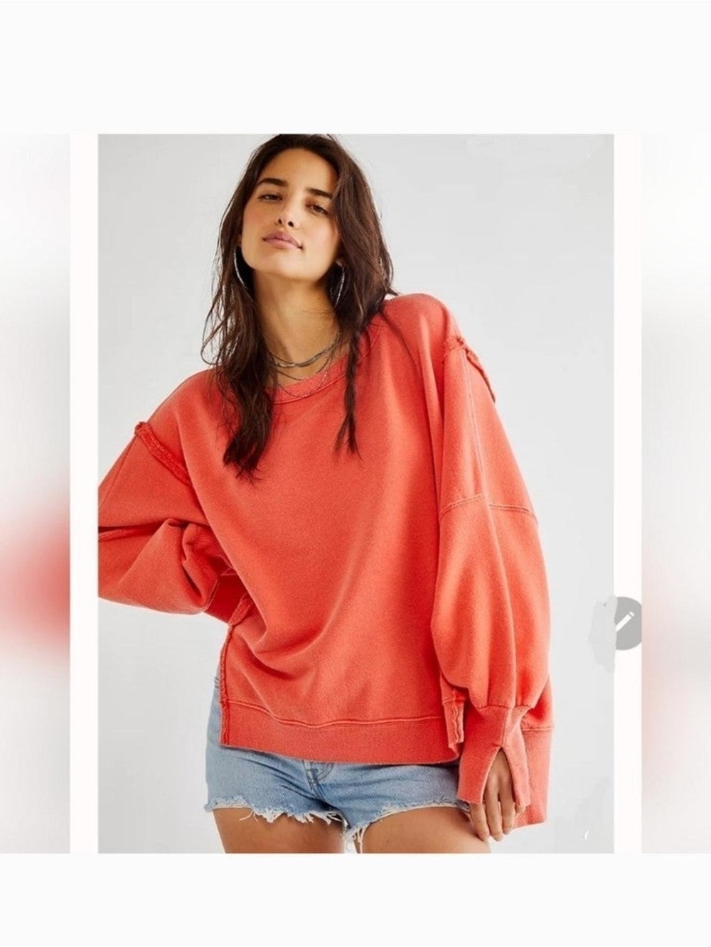FREE PEOPLE CAMDEN SUNBURST ORANGE OVERSIZED PULLOVER Sweatshirt - Small